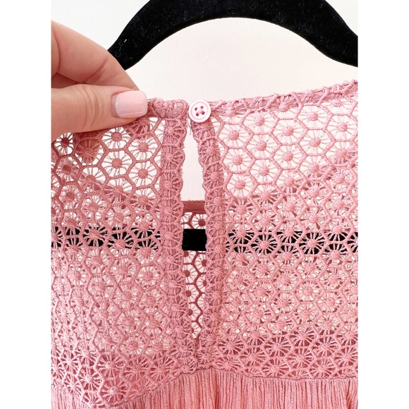 LOFT Women's Pink Lace Yoke Half Bell Hem Sleeve Boho Flowy Blouse size S/M - Picture 7 of 7